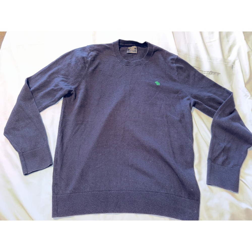 Abercrombie & Fitch Mens Navy Blue Crewneck Sweater Green Moose Logo Size L
